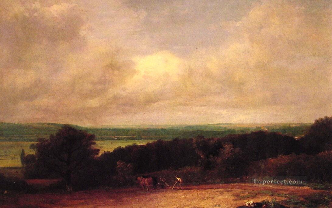 Landscape ploughing scene in Suffolk Romantic John Constable brook Oil Paintings